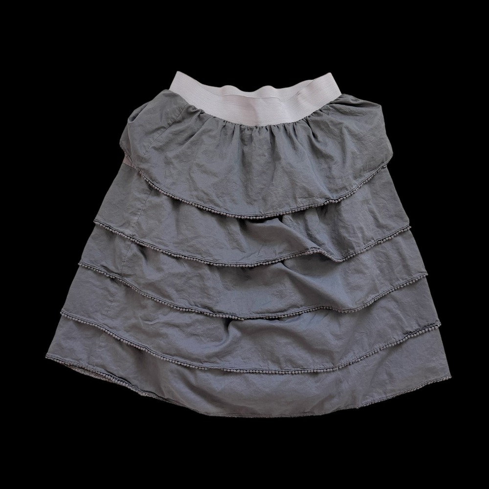 Edme & Esyllte Anthropologie Gray Tiered Pom Pom Trim Cotton Mini Skirt Size 8